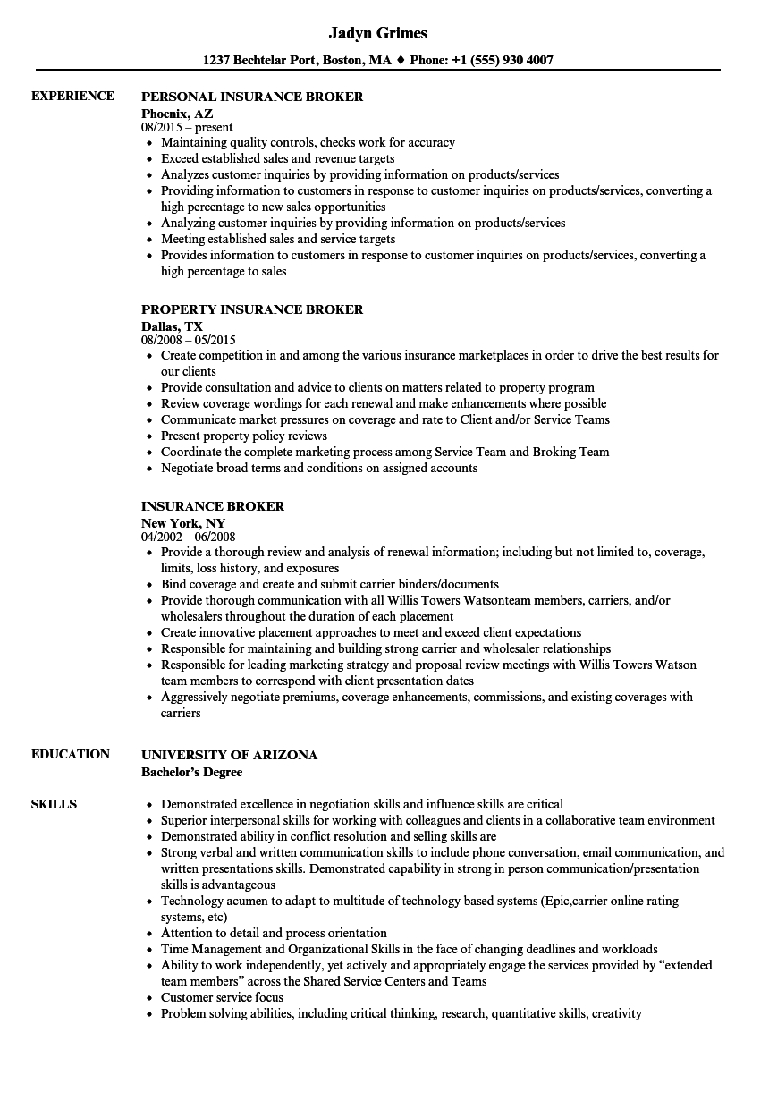 Insurance Broker Resume Samples Velvet Jobs throughout sizing 860 X 1240