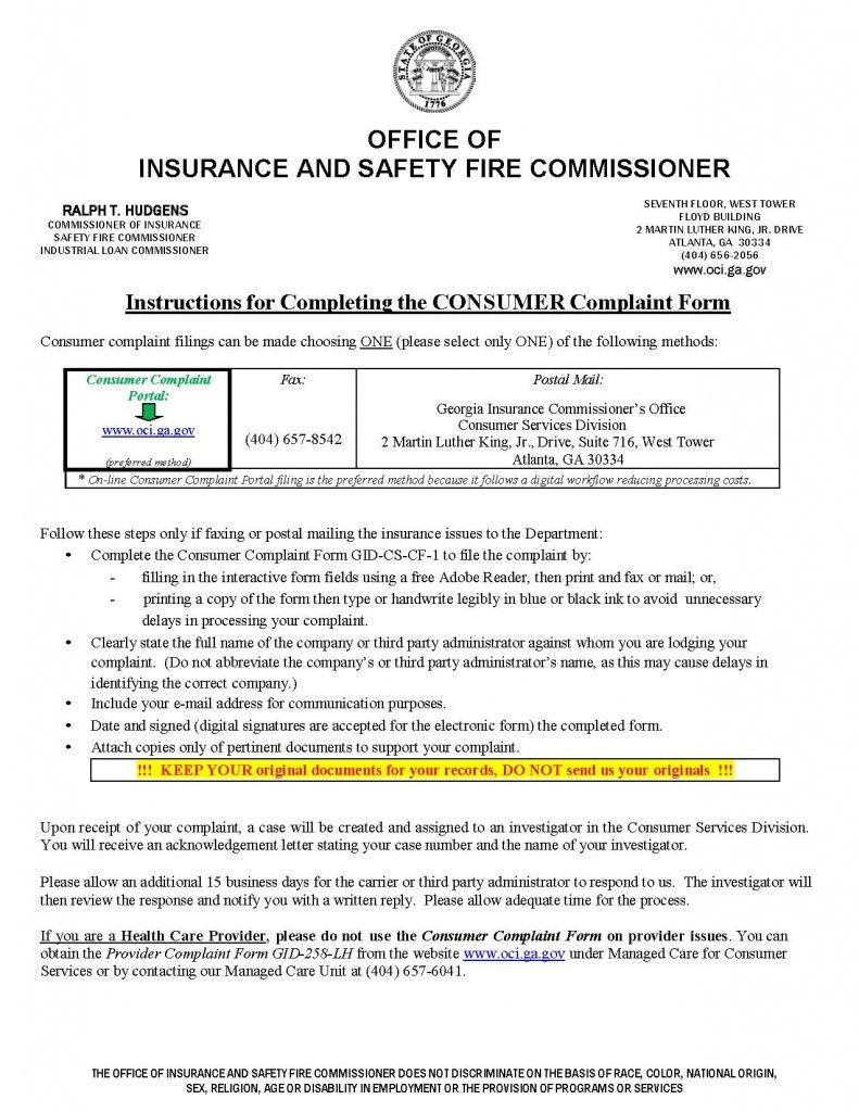 Insurance Commissioner Complaint Ga regarding dimensions 791 X 1024