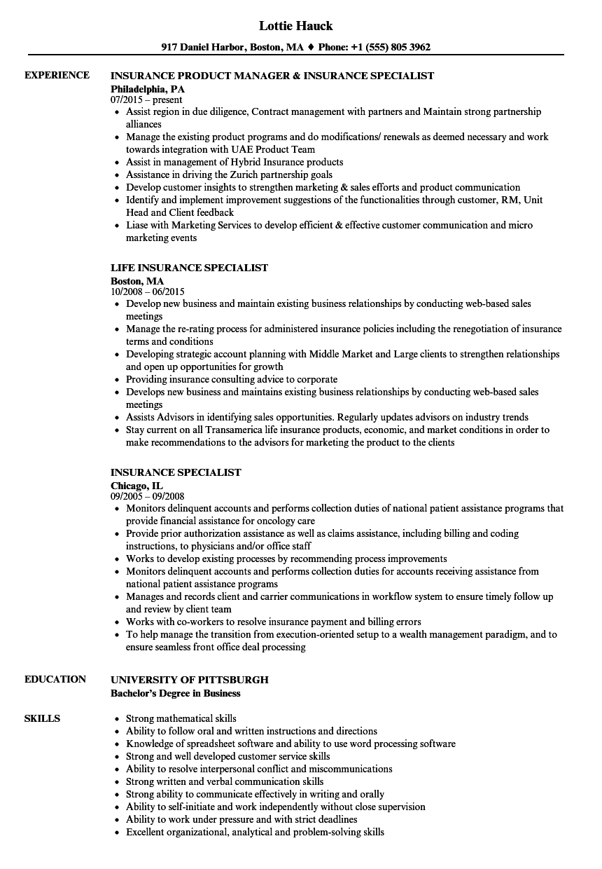 Insurance Specialist Resume Samples Velvet Jobs in proportions 860 X 1240