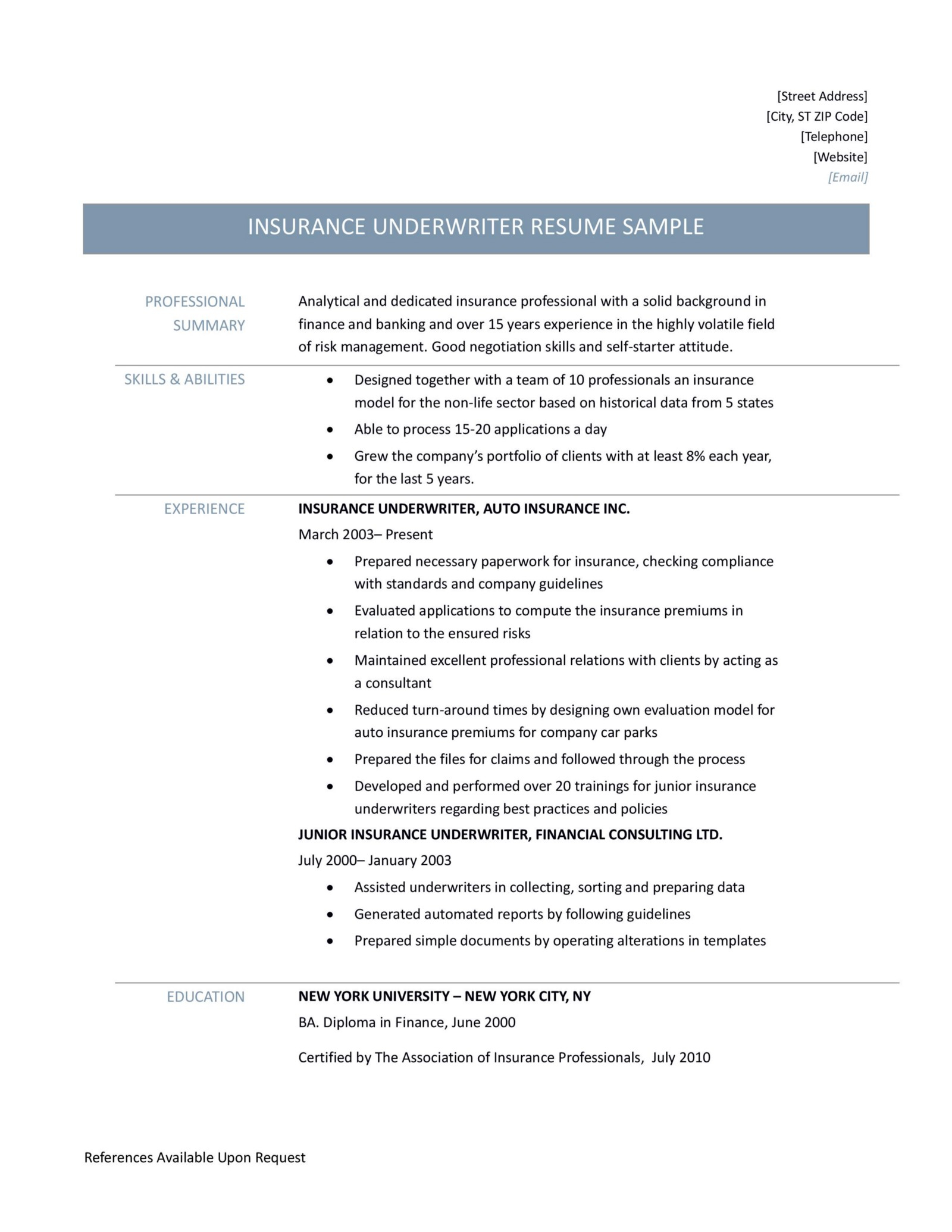 Insurance Underwriter Resume Sample Updeta for sizing 1600 X 2070