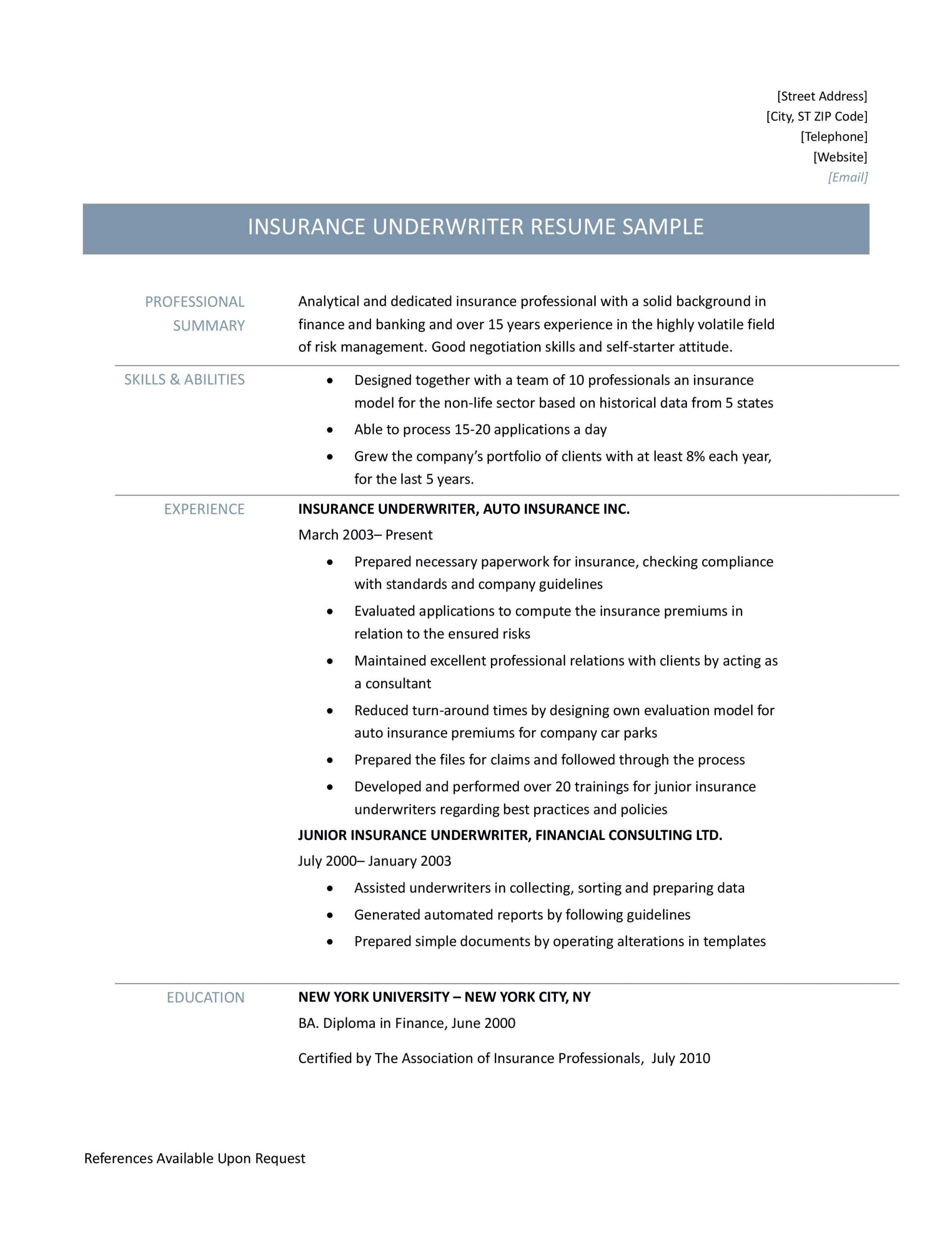 Insurance Underwriter Resume Samples Tips And Templates intended for measurements 2550 X 3300