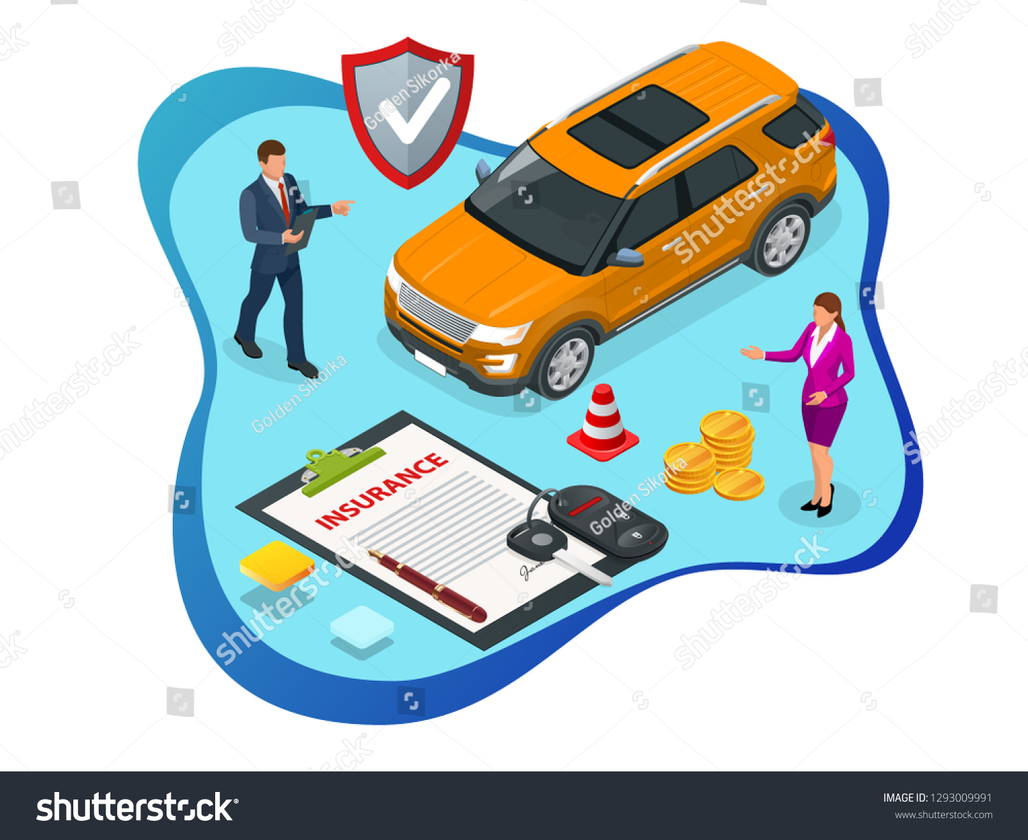 Isometric Car Insurance Services Auto Insurance Stock Vector inside sizing 1500 X 1225