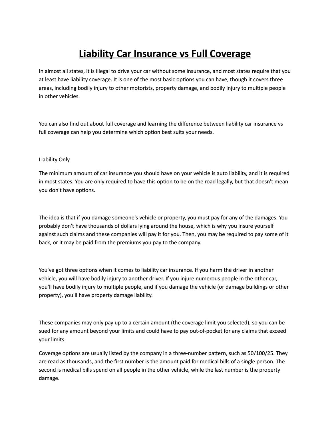 Liability Car Insurance Vs Full Coverage Sunil Kumawat pertaining to measurements 1156 X 1496