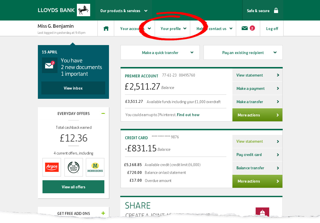 Lloyds Bank Internet Banking Personal Details inside size 1107 X 772