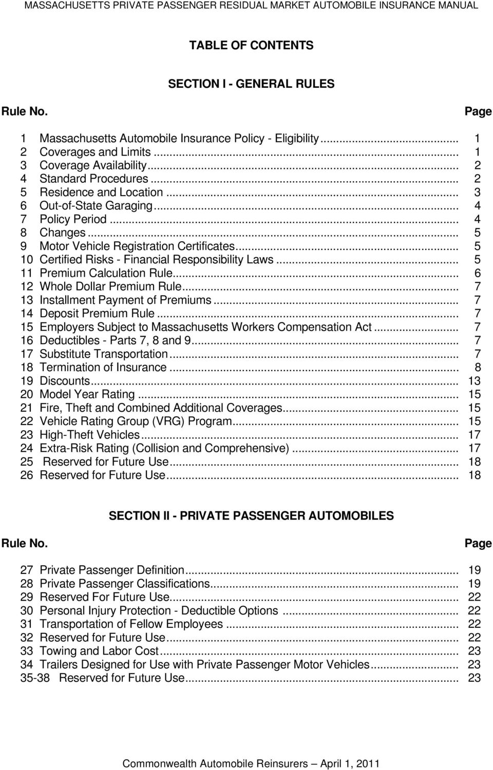 Massachusetts Automobile Insurance Manual Private Passenger in sizing 960 X 1500