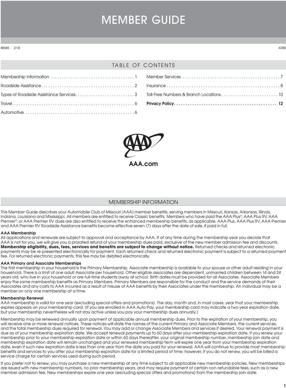 Member Guide 16 Acmo Table Of Contents Aaa Membership throughout proportions 960 X 1304