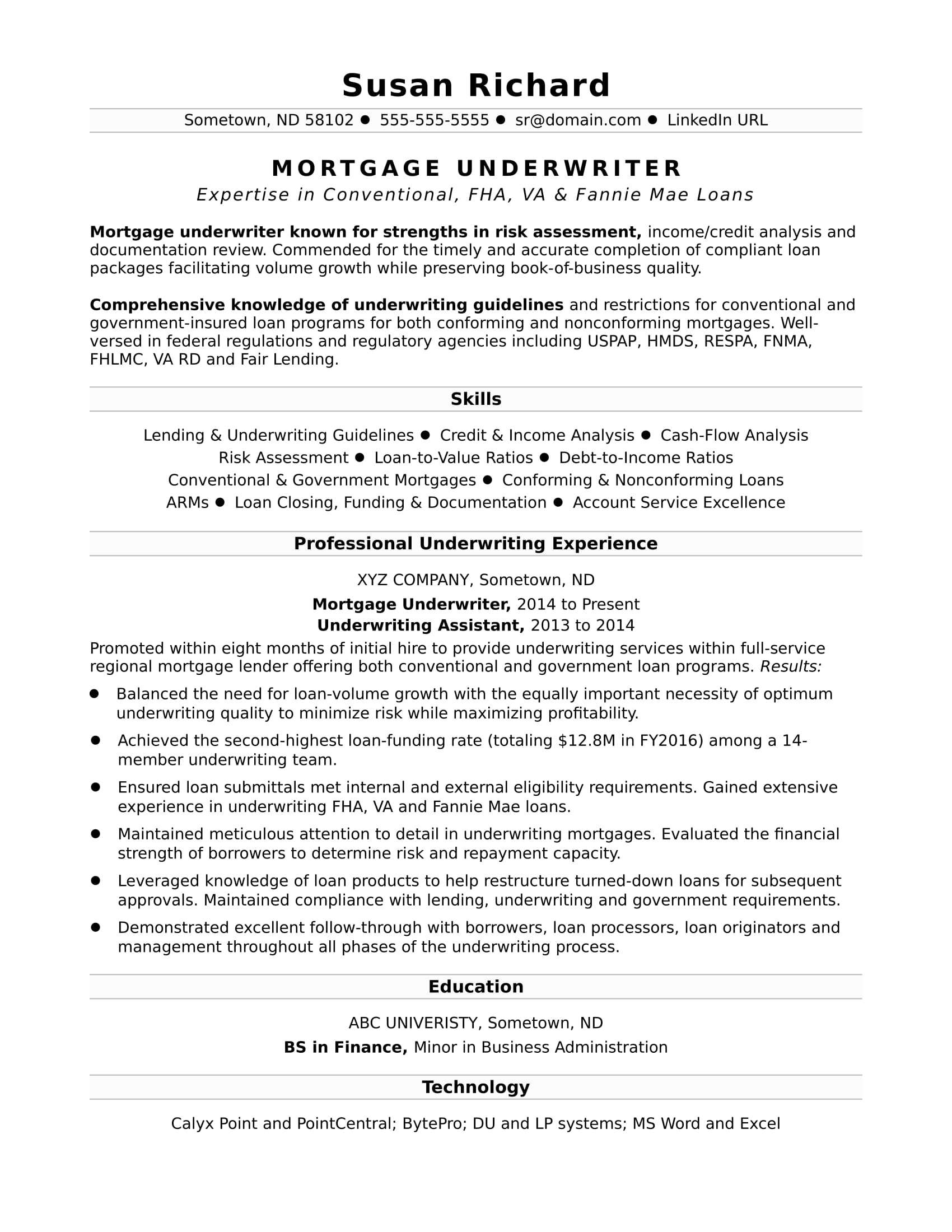 Mortgage Underwriter Resume Sample Monster with sizing 1700 X 2200