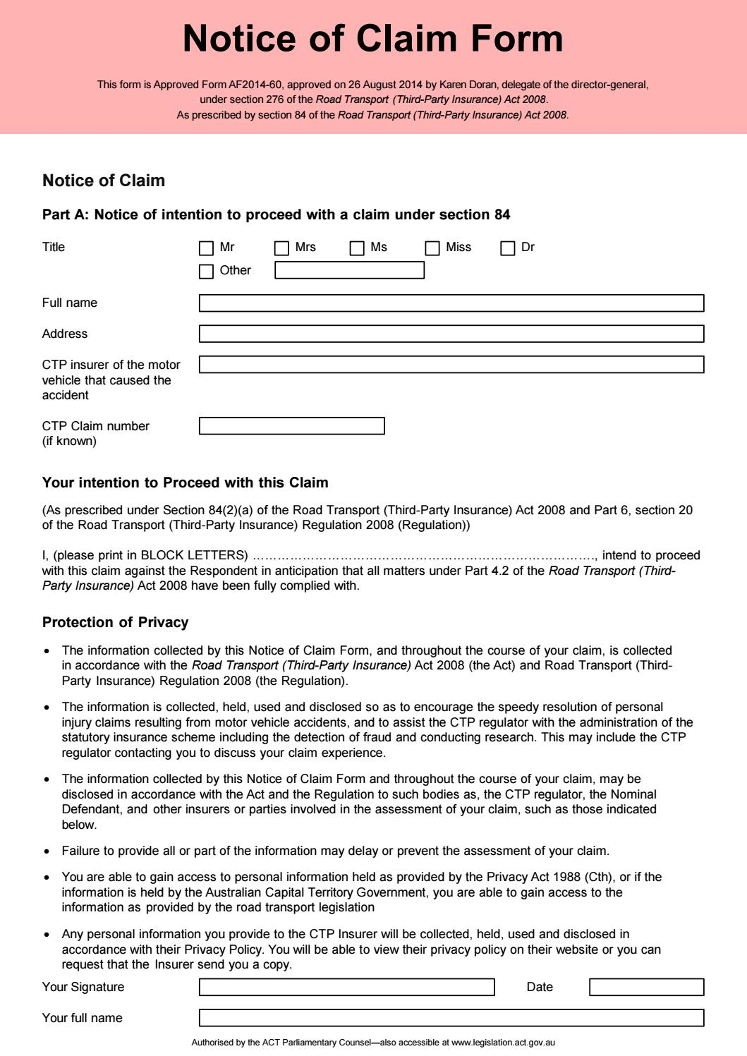 Motor Accident Notice Of Claim Form Act Recipio Issuu within measurements 1059 X 1497