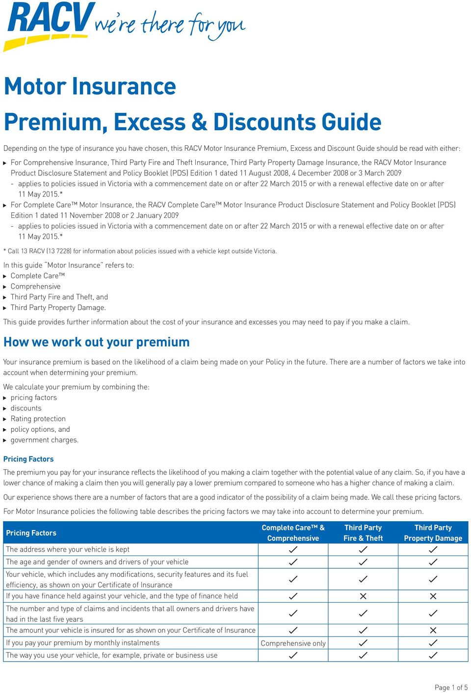 Motor Insurance Premium Excess Discounts Guide Pdf Free for sizing 960 X 1412