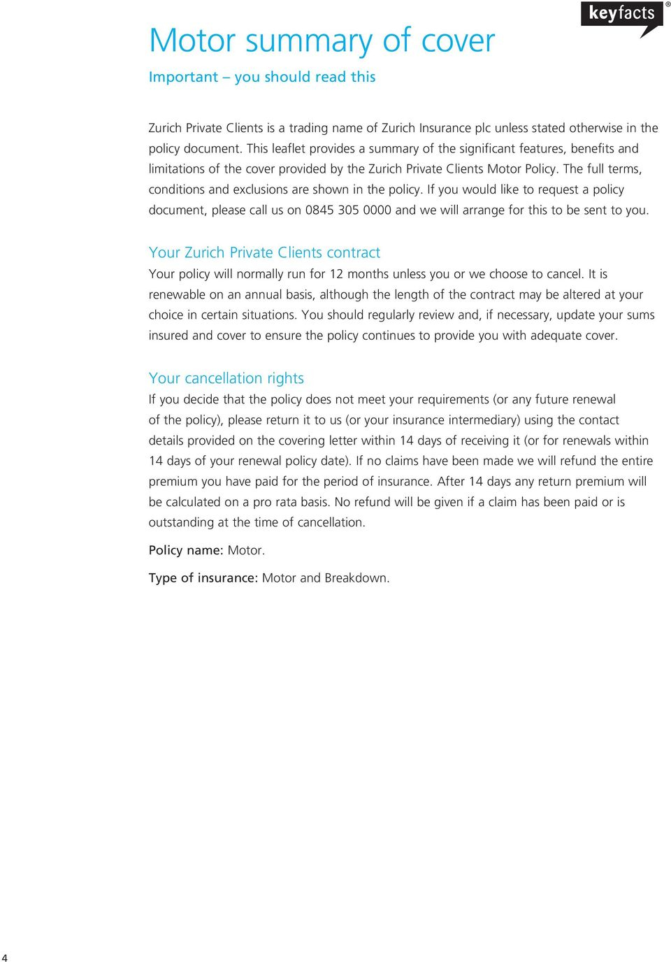 Motor Summary Of Cover And Policy Benefits Zurich Private throughout measurements 960 X 1376