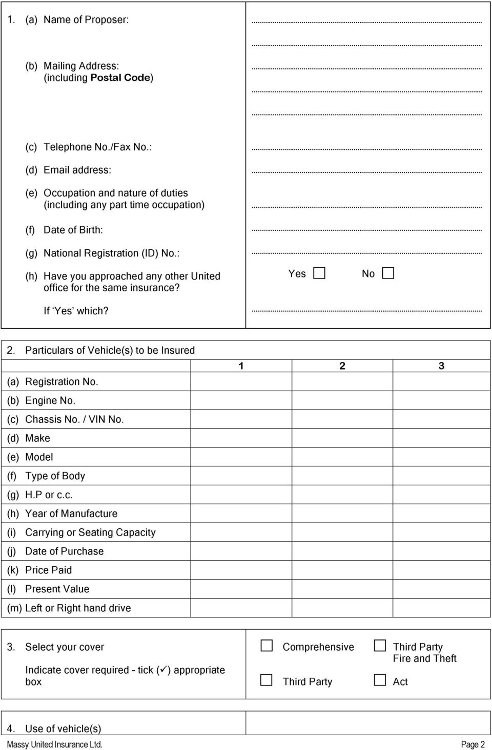 Motor Vehicle Insurance Proposal Form Pdf Free Download regarding proportions 960 X 1465