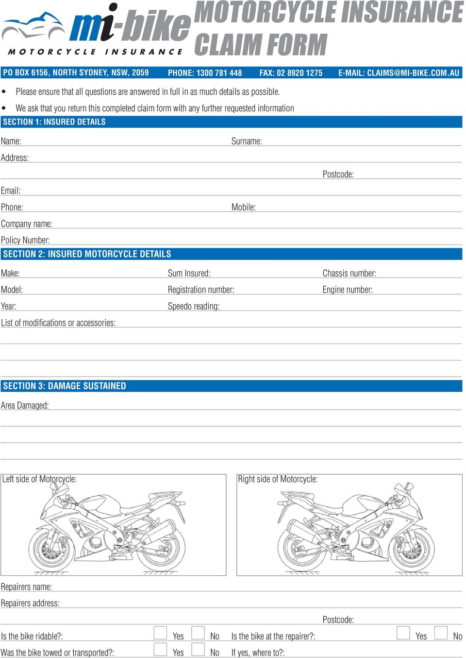 Motorcycle Insurance Claim Form Pdf Free Download in dimensions 960 X 1354