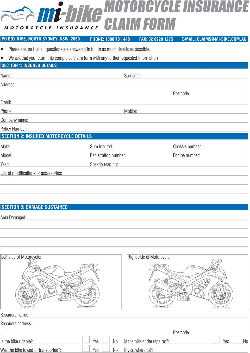 Motorcycle Insurance Claim Form Pdf Free Download within measurements 960 X 1354
