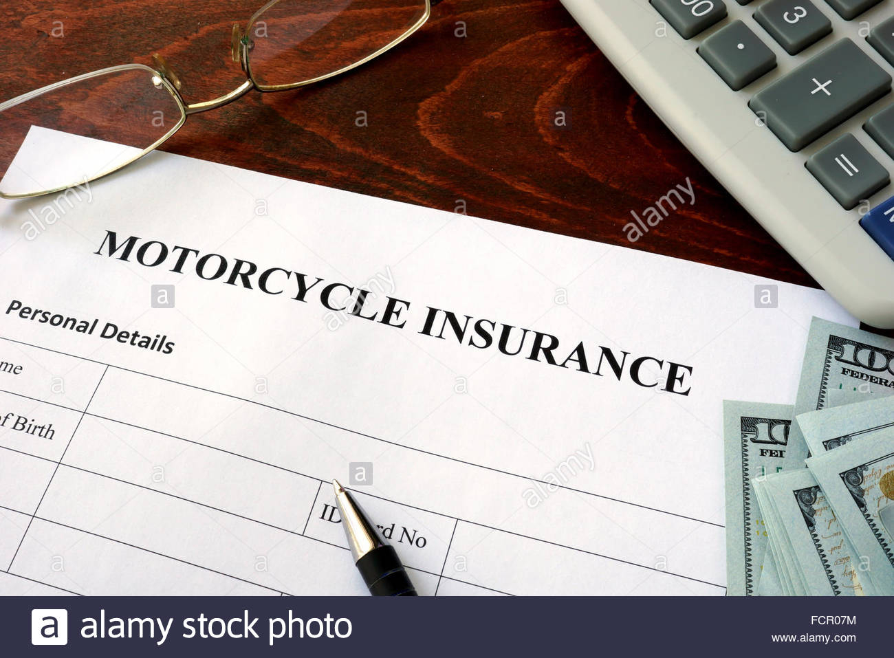 Motorcycle Insurance Form And Dollars On The Table Stock for measurements 1300 X 957