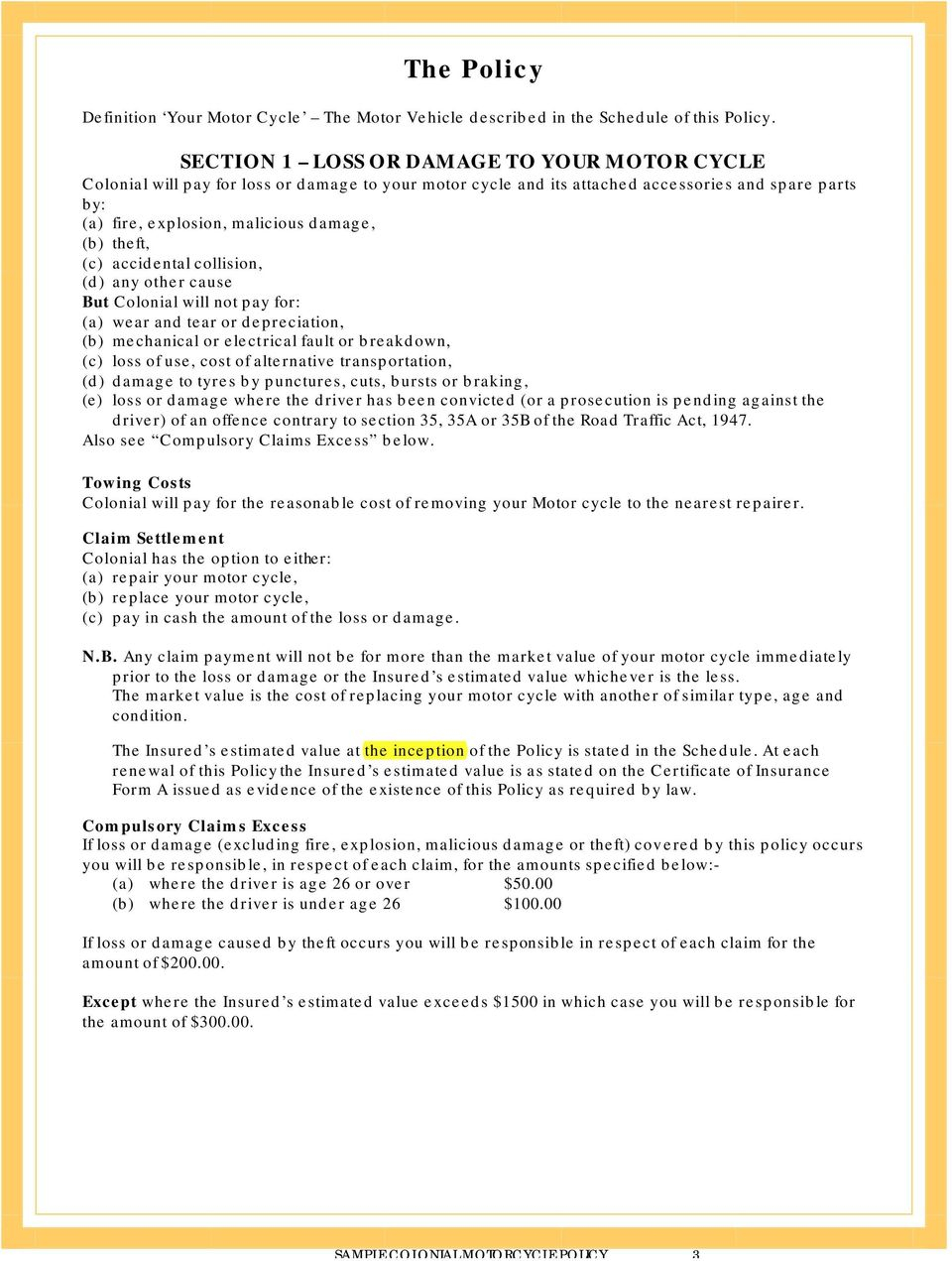 Motorcycle Insurance Policy Sample Pdf Free Download throughout measurements 960 X 1271