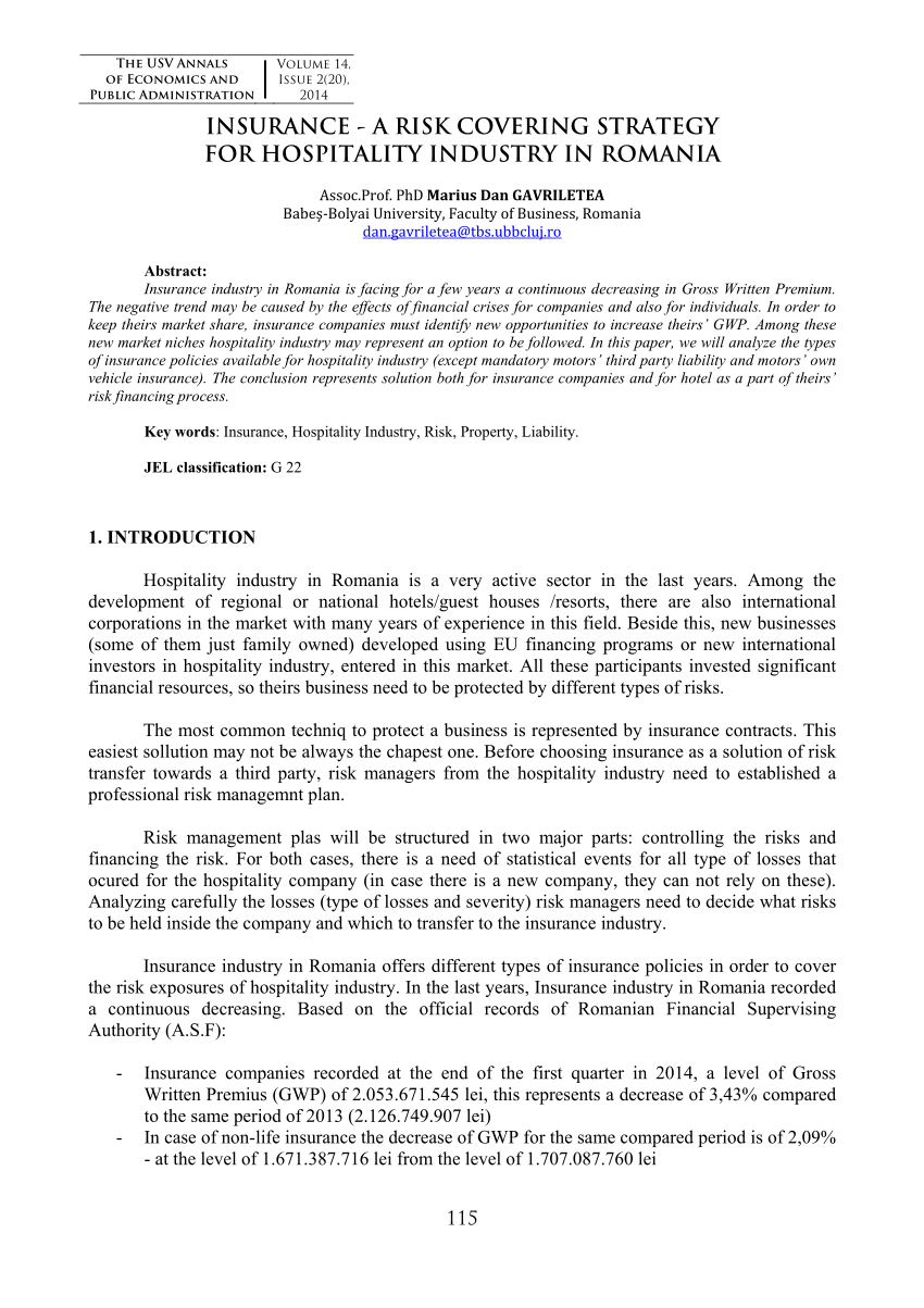 Pdf Insurance A Risk Covering Strategy For Hospitality intended for measurements 850 X 1203