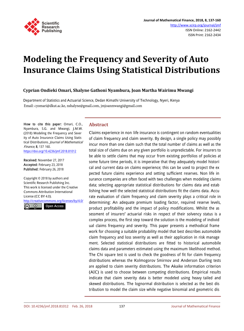 Pdf Modeling The Frequency And Severity Of Auto Insurance inside dimensions 850 X 1153