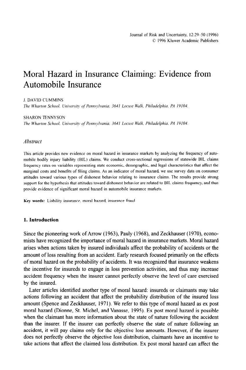 Pdf Moral Hazard In Insurance Claiming Evidence From inside size 850 X 1276