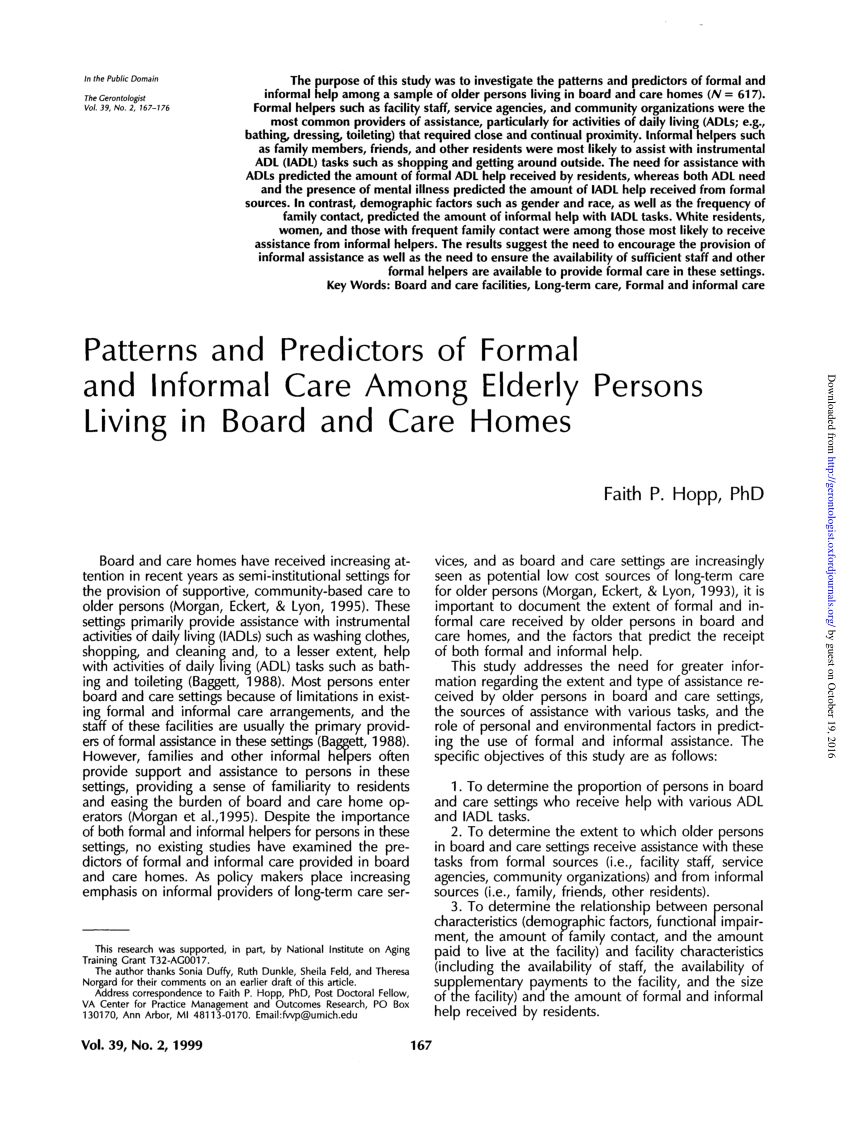 Pdf Patterns And Predictors Of Formal And Informal Care intended for size 850 X 1133