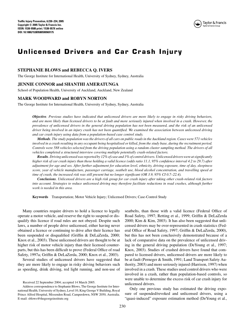 Pdf Unlicensed Drivers And Car Crash Injury in sizing 850 X 1100