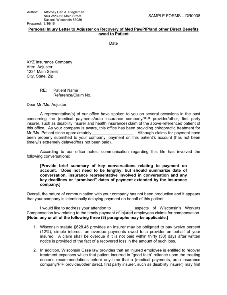 Personal Injury Letter To Adjuster On Recovery Of with regard to proportions 791 X 1024