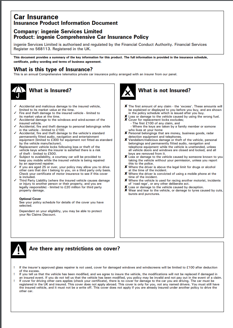 Policy Information Ingenie Young Driver Insurance pertaining to measurements 798 X 1124