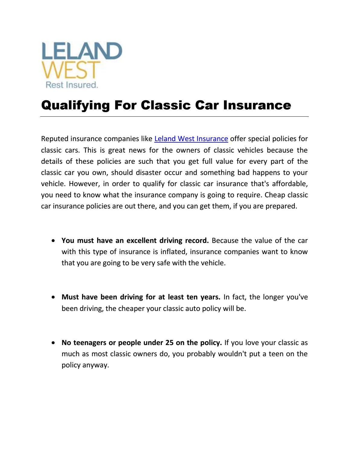 Qualifying For Classic Car Insurance Leland West intended for measurements 1156 X 1496