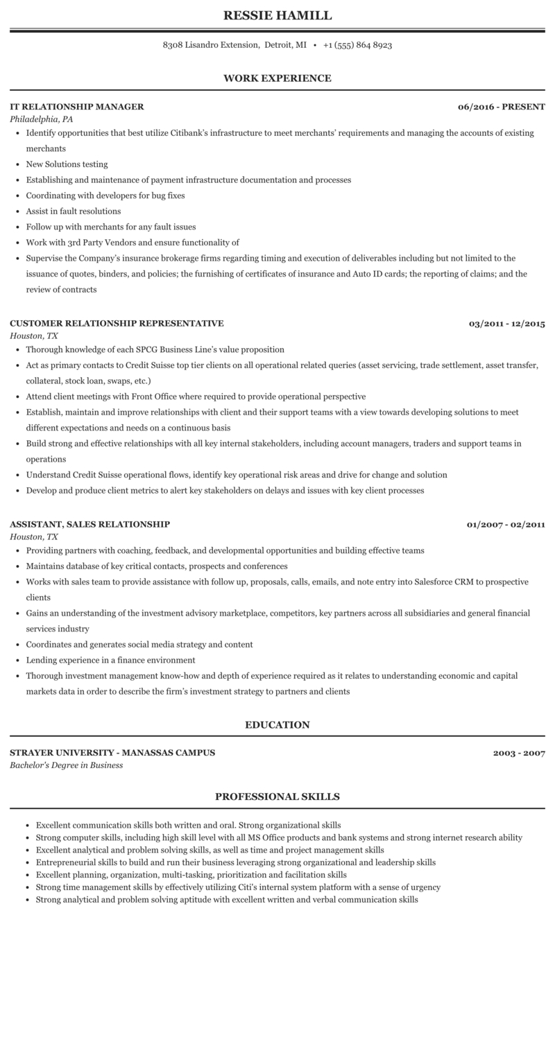 Relationship Resume Sample Mintresume with regard to sizing 800 X 1506