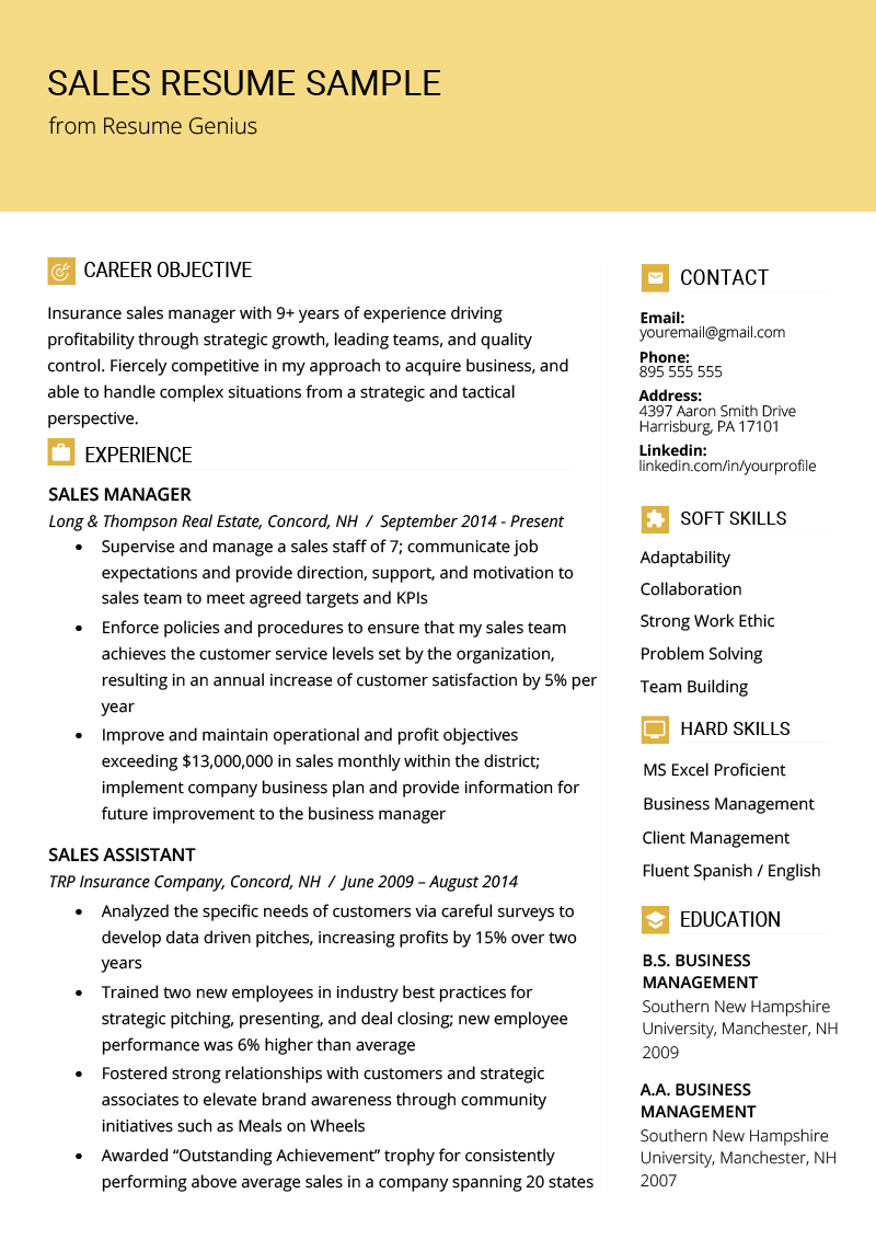 Sales Resume Samples Writing Tips Resume Genius with regard to dimensions 800 X 1132