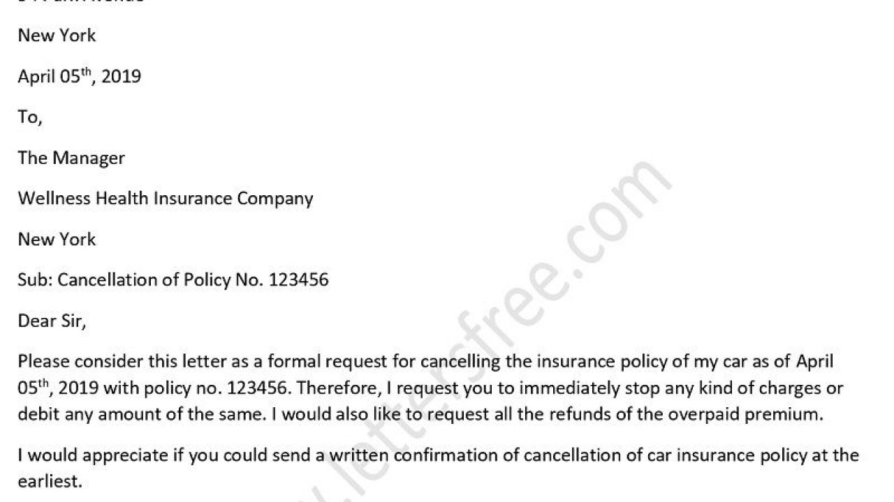 Sample Car Insurance Cancellation Letter Auto Insurance Letter for size 1280 X 720