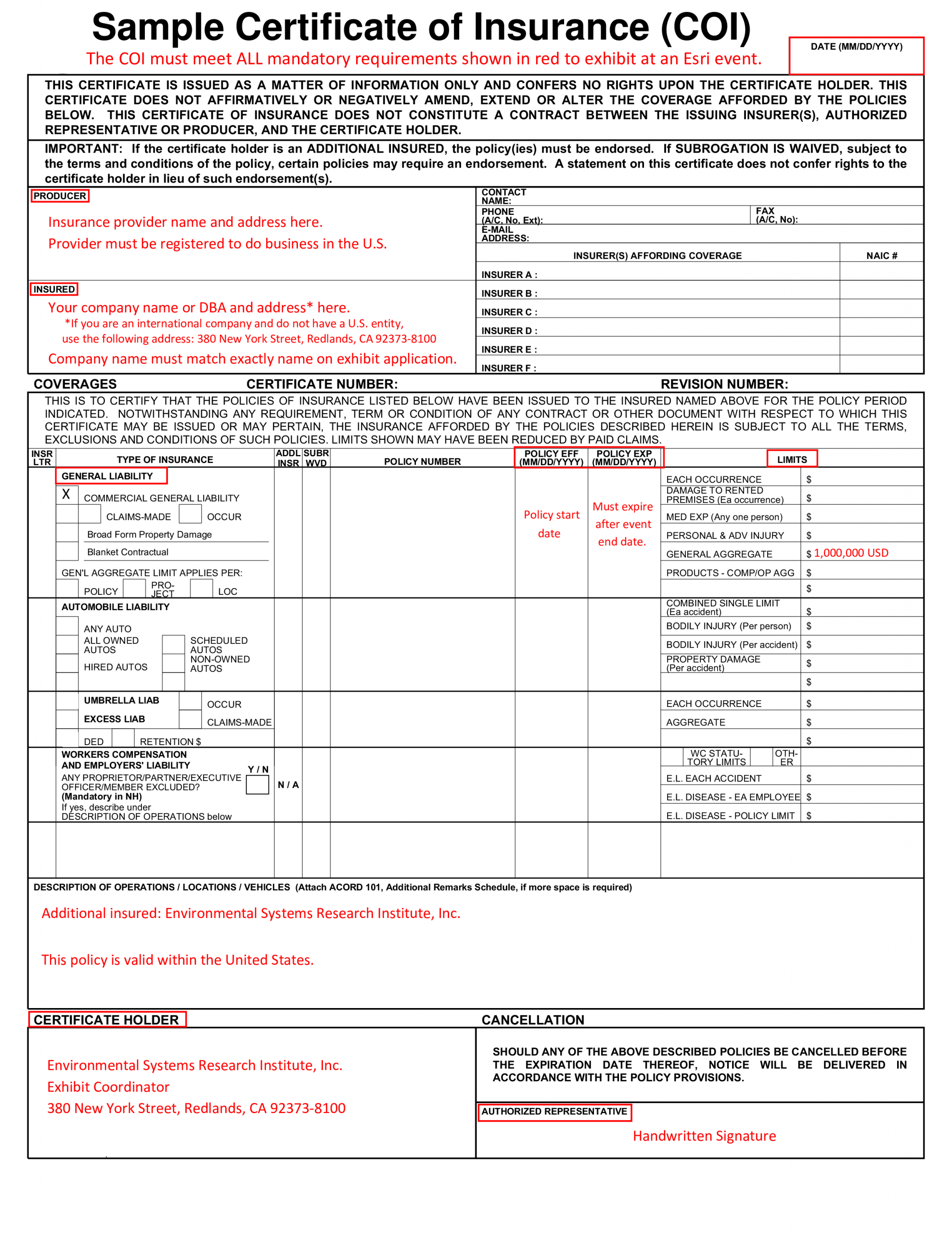 Sample Certificate Of Insurance Coi Sample Certificate in proportions 2550 X 3300