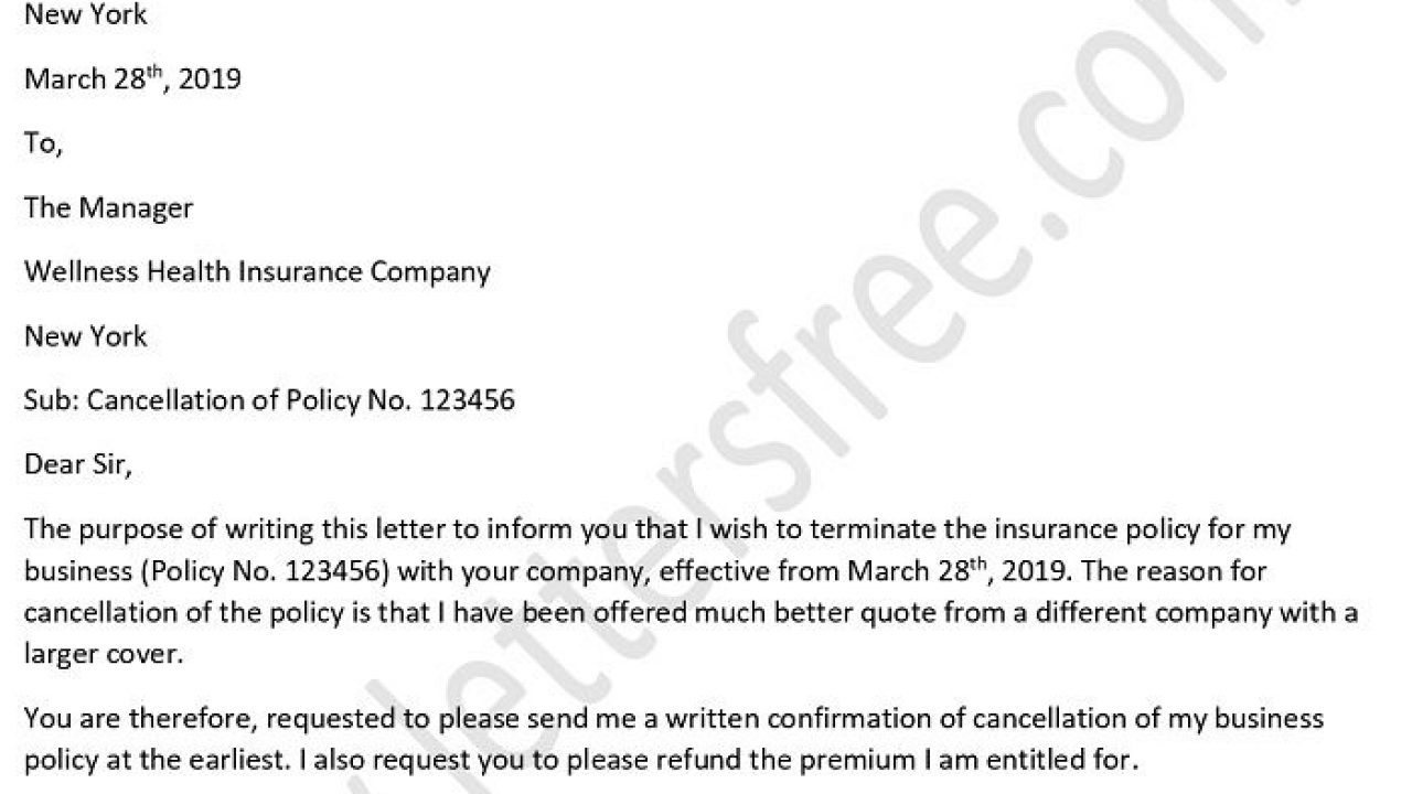 Sample Letter To Cancel Business Insurance Policy inside sizing 1280 X 720