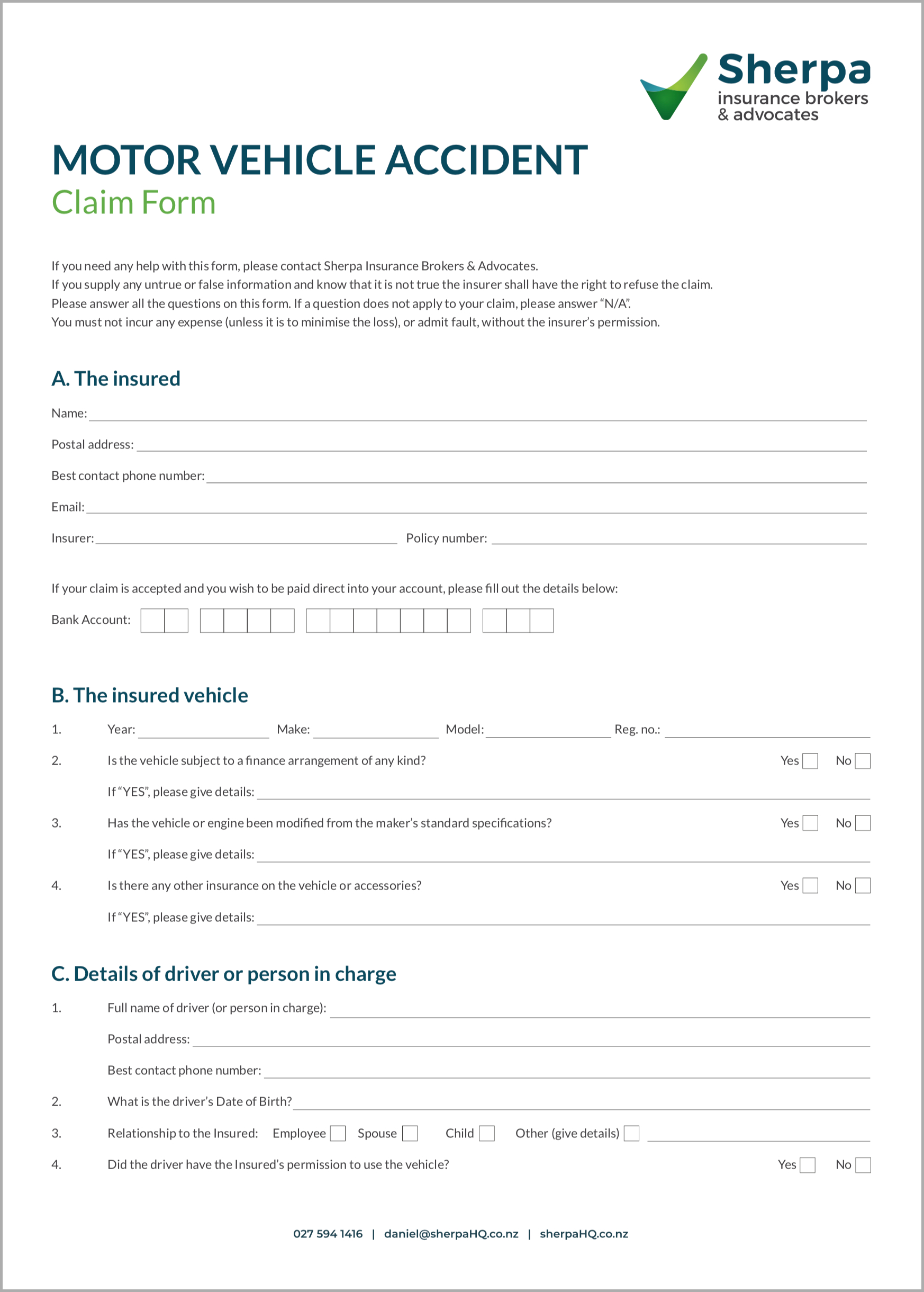 Sherpa Insurance Brokers Advocates Insurance Claim Forms with size 1746 X 2440