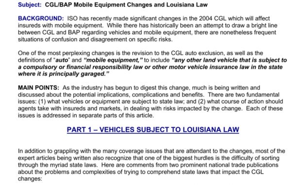 Subject Cglbap Mobile Equipment Changes And Louisiana Law throughout size 791 X 1024