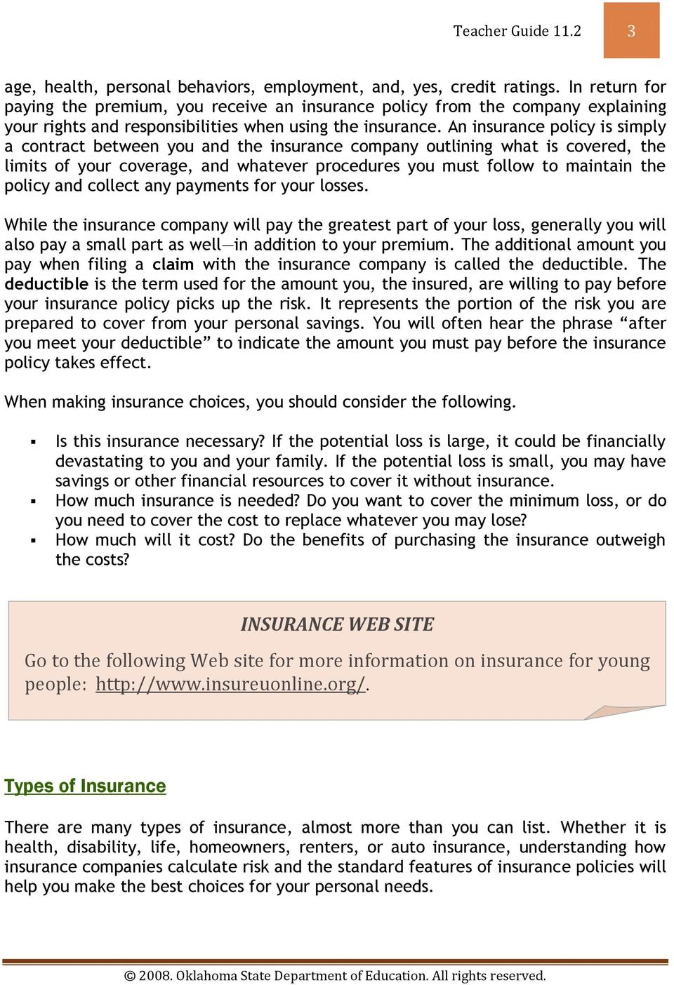 Teacher Guide 112 Risk Management And Insurance Page 1 with measurements 960 X 1404