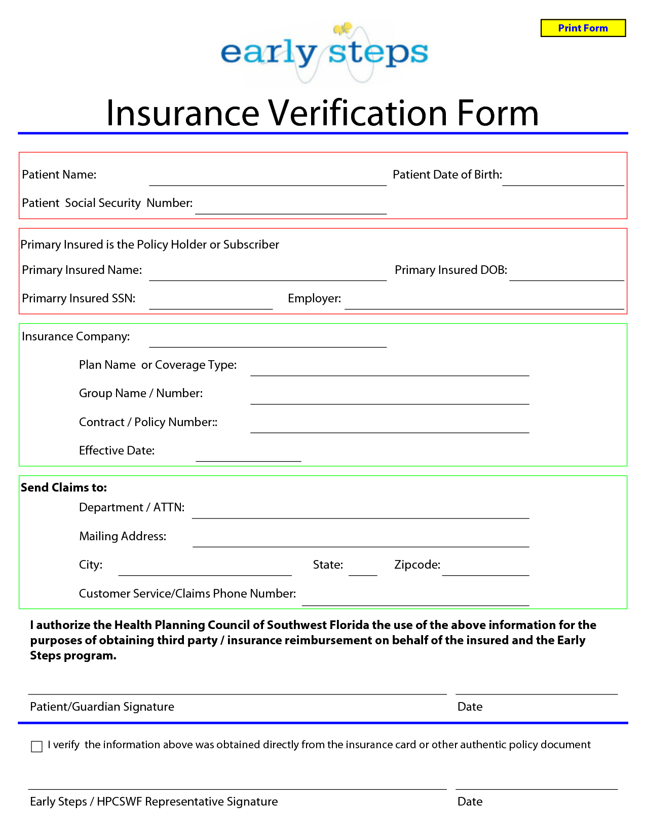 Template For Insurance Information In Planner Blank inside size 1275 X 1650