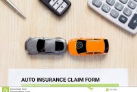 Top View Of Auto Insurance Claim Form With Car Toy Crash On for dimensions 1300 X 957