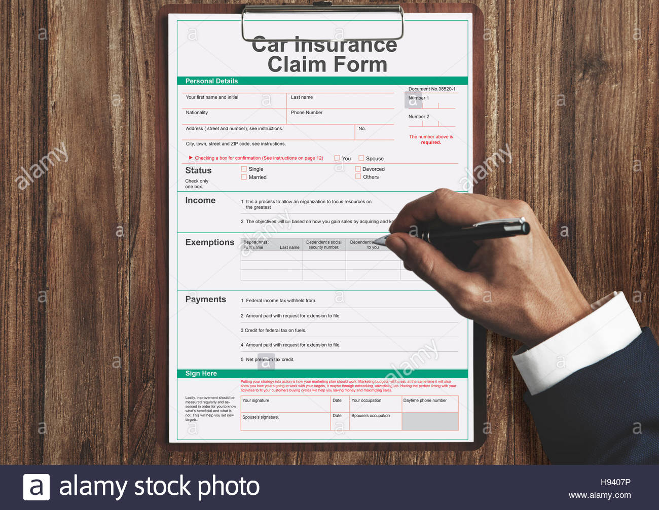 Vehicle Car Insurance Claim Form Concept Stock Photo with size 1300 X 1006