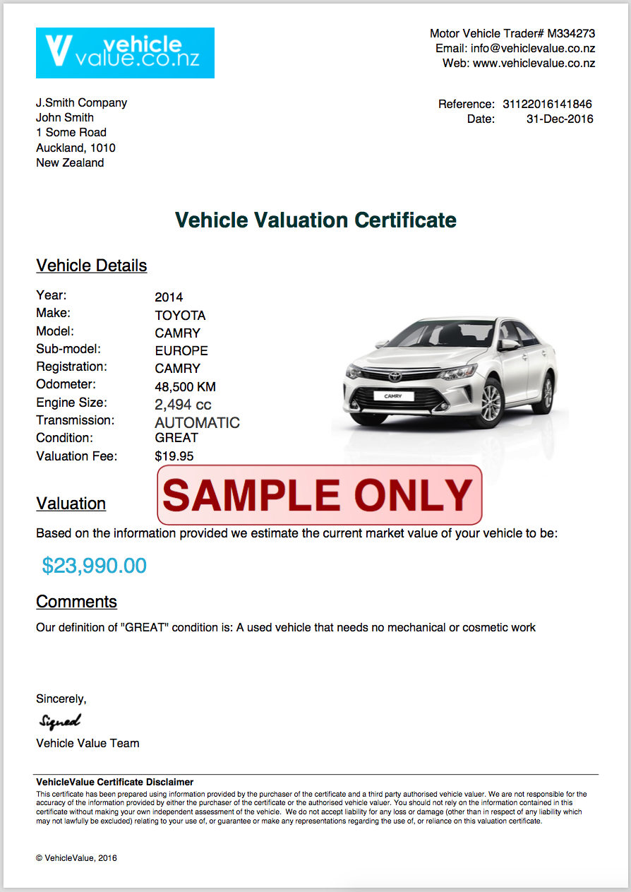 Vehicle Valuation Certificate intended for proportions 894 X 1263