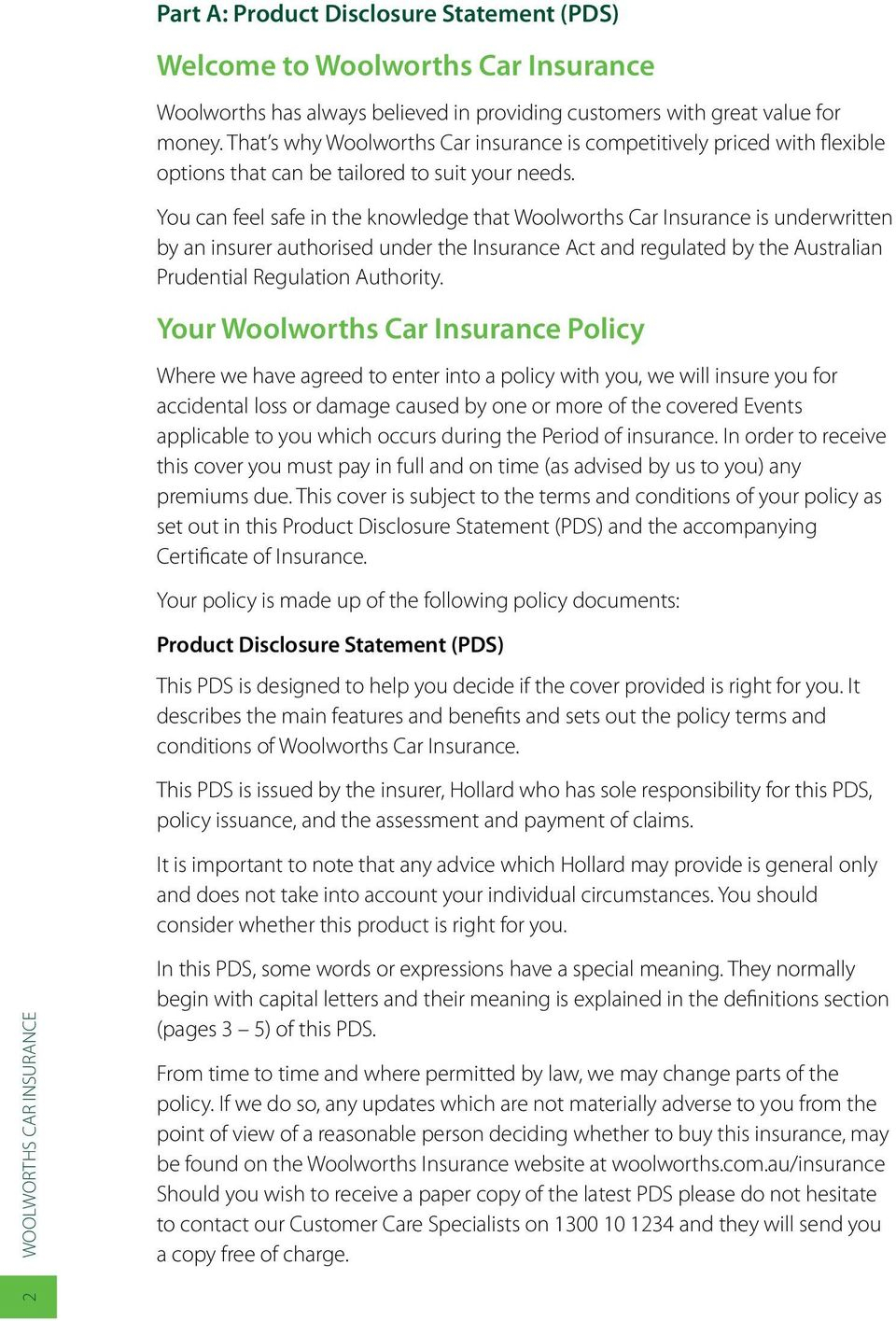 Woolworths Car Insurance Combined Product Disclosure for size 960 X 1415