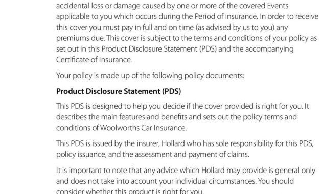 Woolworths Car Insurance Combined Product Disclosure throughout size 960 X 1415